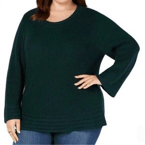 Style&co. Women Long Bell Sleeve Green Pullover Marled Knit Sweater Top Plus 2X